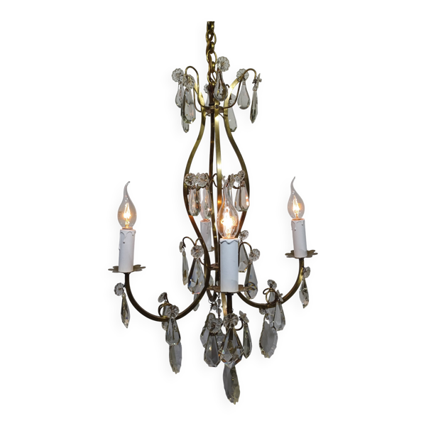 Lustre 4 lumières en bronze et cristal