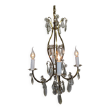 4-light bronze and crystal chandelier