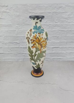 Grand vase floral multicolore en céramique Royal Gouda Porcelain Zuid Holland