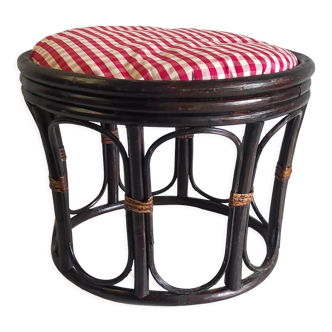 Tabouret en rotin et coussin tissus – années 80/90