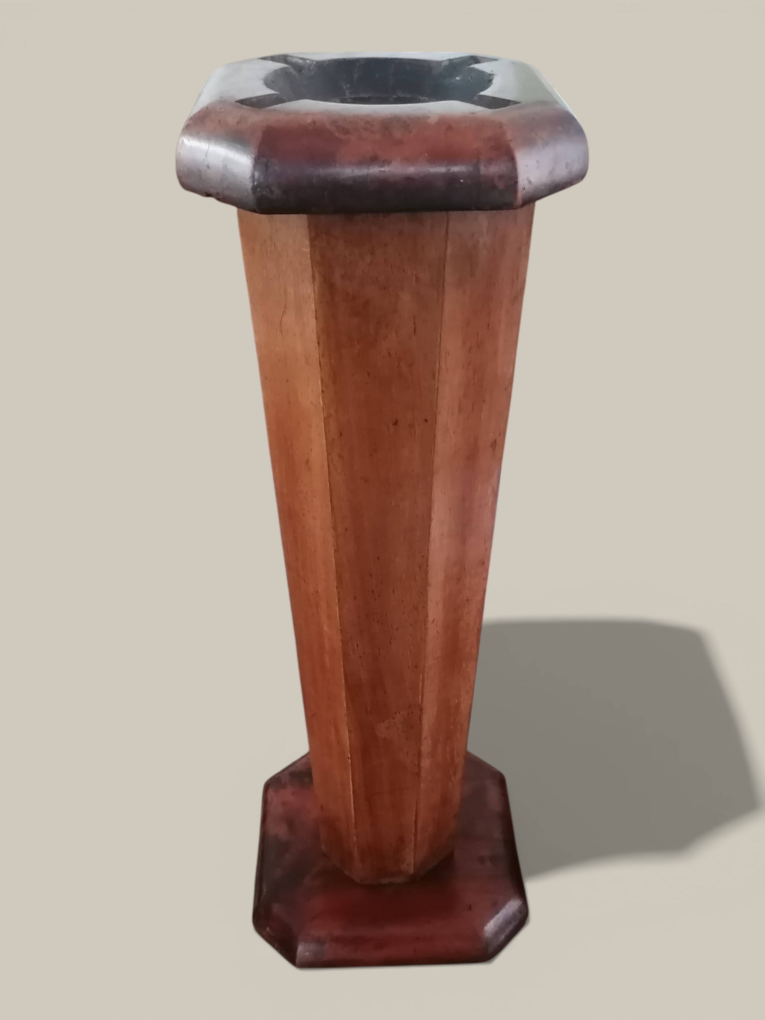 Art Deco floor ashtray in elm and rosewood.