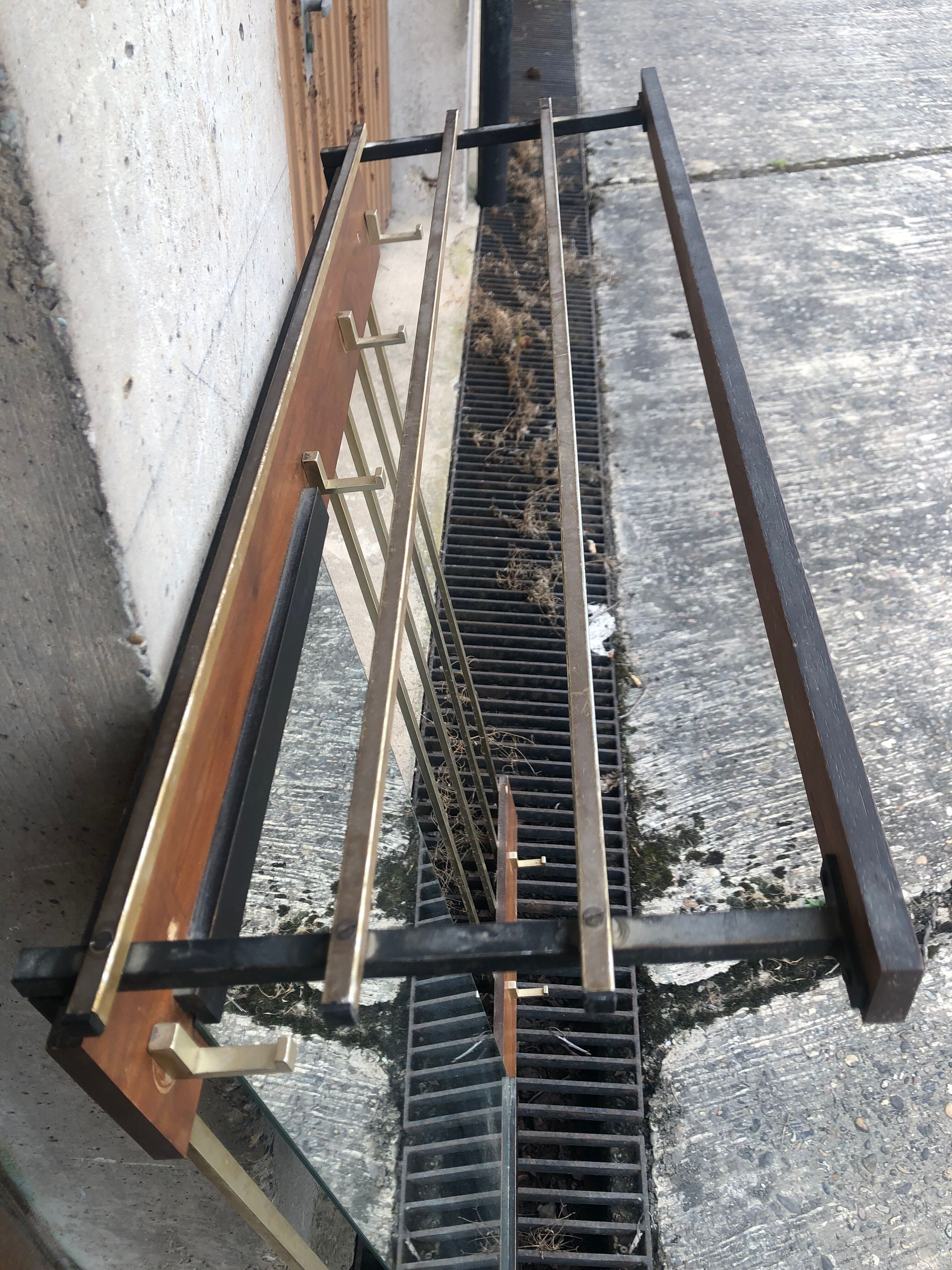 Hanging wall coat rack with vintage mirror 60s