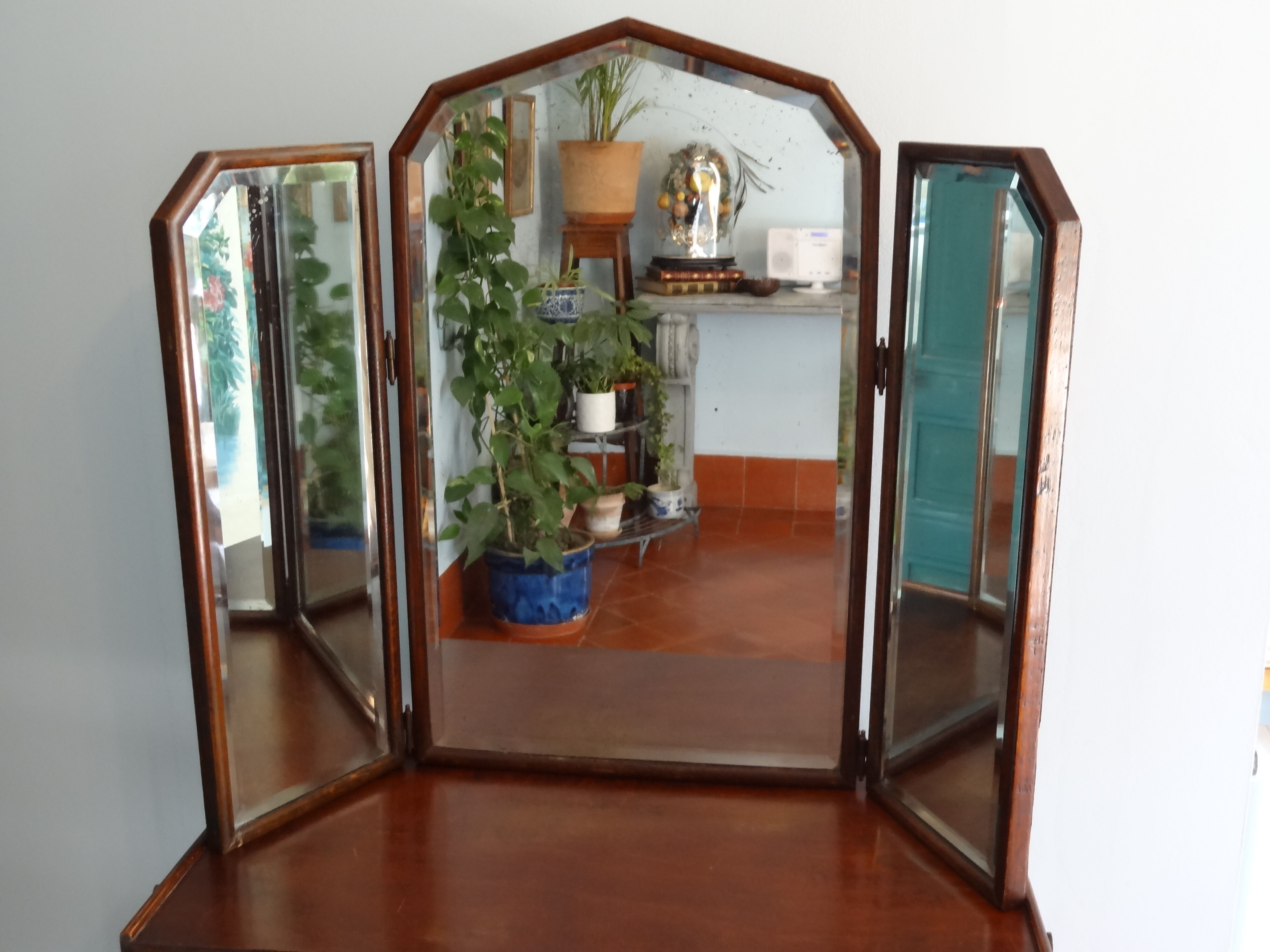 Triptych mirror 1900 with beveled mirrors, 88/42 x 68 cm