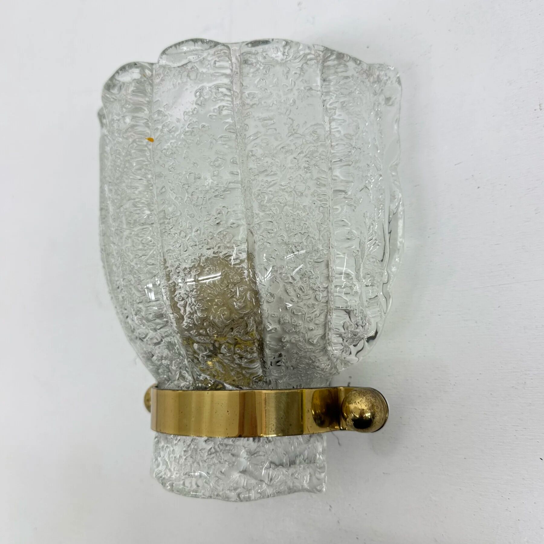 Vintage Hillebrand wall lamp ice glass with brass, 1970s Germany