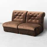 Pair of brown velvet armchairs from the 1970s vintage modernism