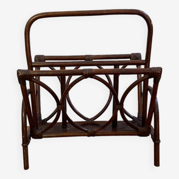 Antique rattan magazine rack