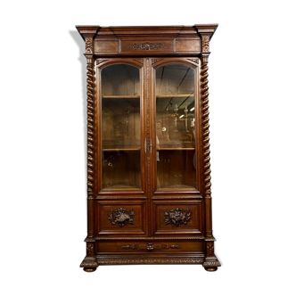 Louis III hunting lodge library in walnut and oak around 1850