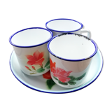 Set of cups and enamelled plate