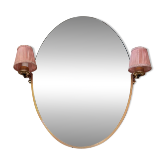 Miroir oval éclairant laiton années 70