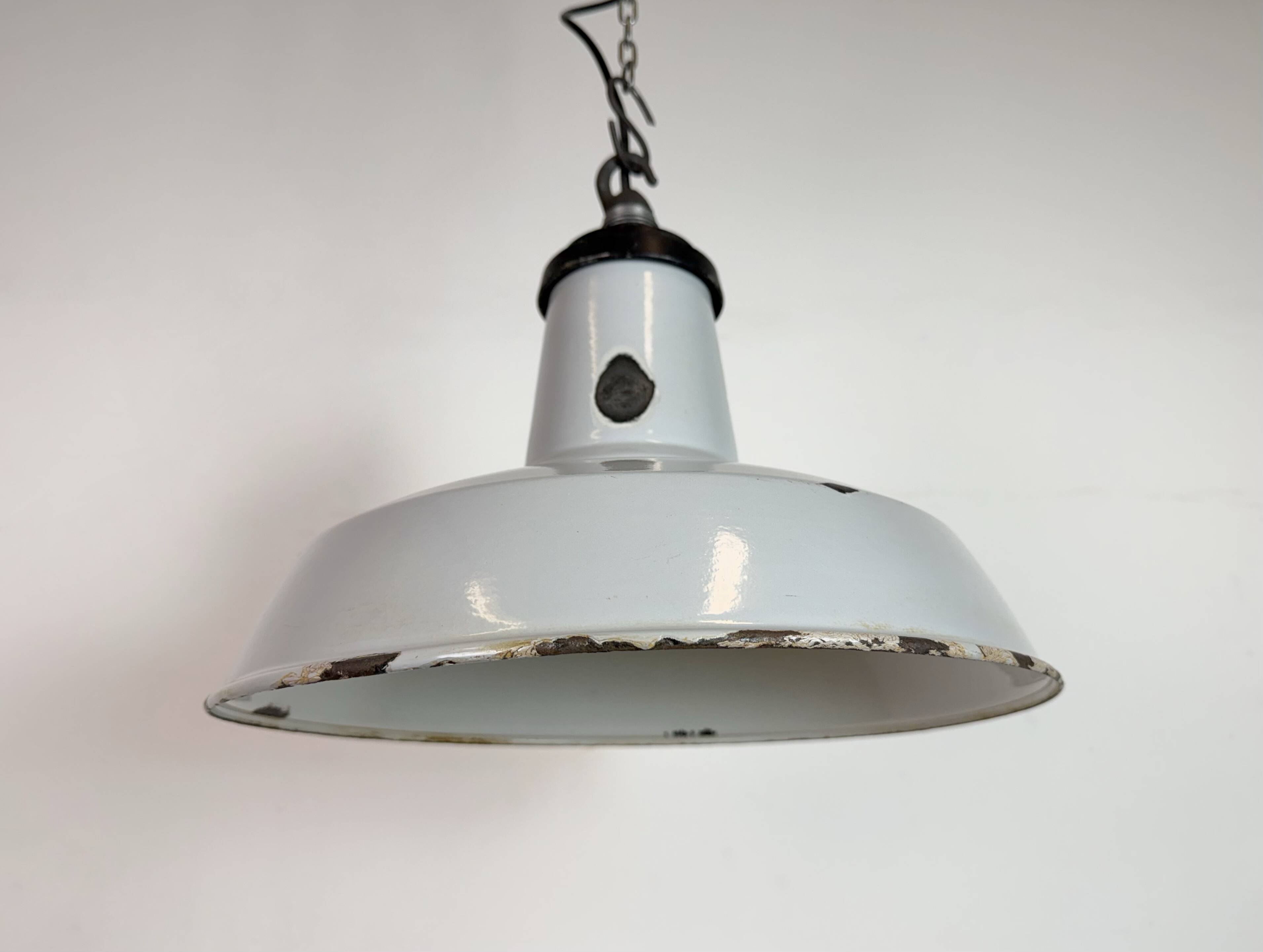 Industrial Grey Enamel Factory Pendant Lamp, 1960s