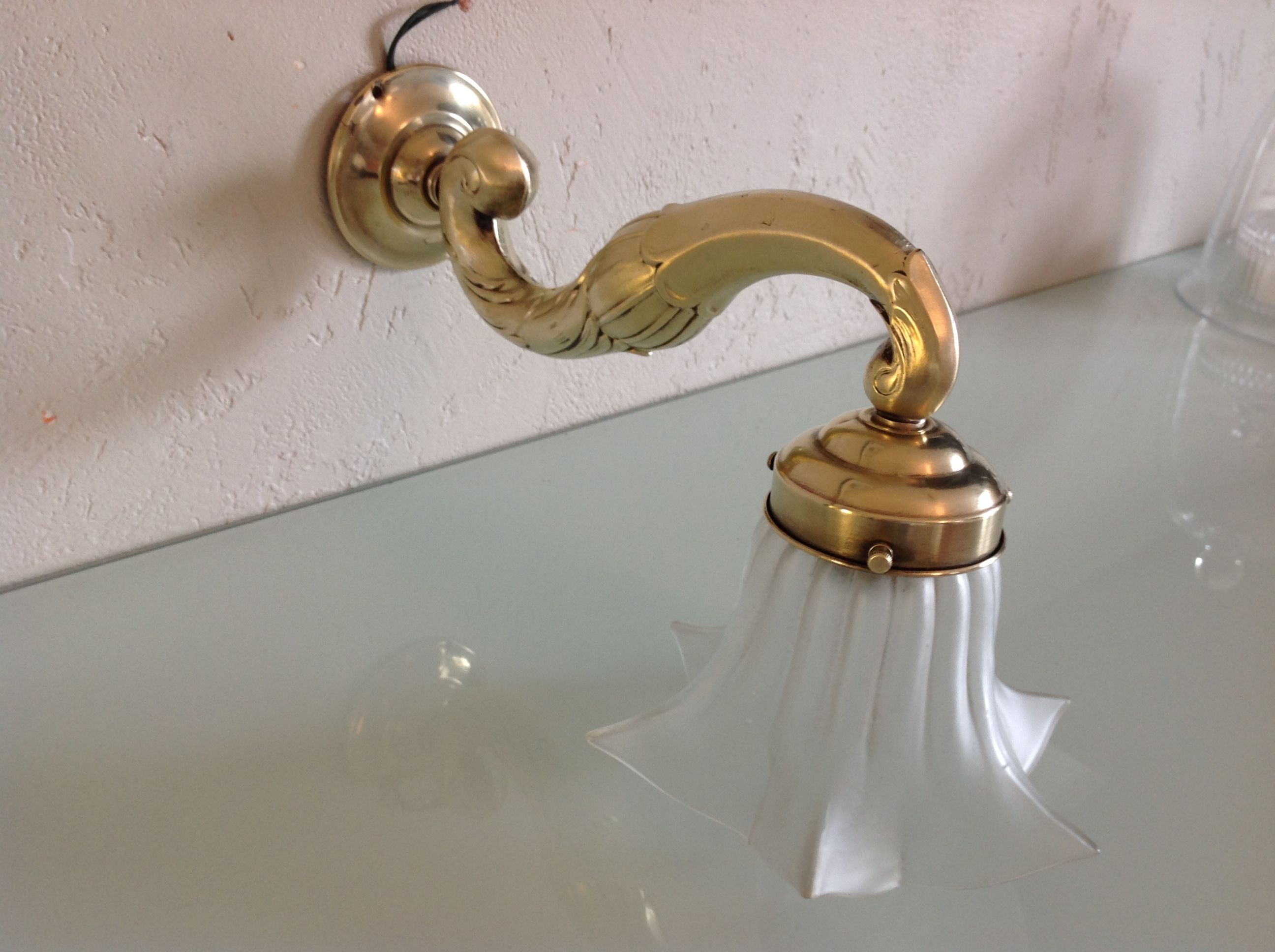Wall light  in copper and glass art deco style / vintage 30-50 years