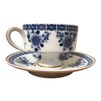 Wallendorf Porcelain Tea Cup with Saucer, Echt Kobalt, Blue Flower Motif, East German Tableware '50s
