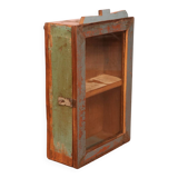Burmese teak wall display case with original polychrome patina