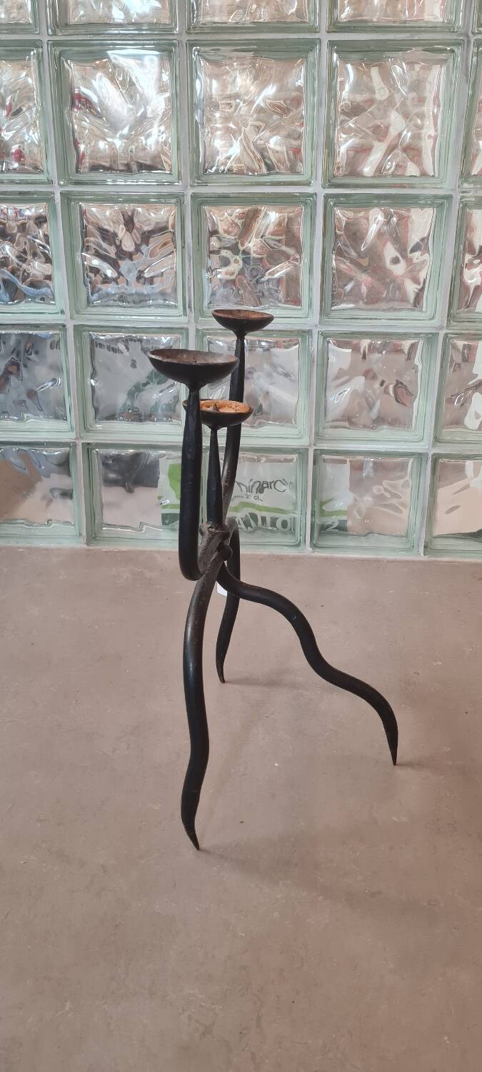 Brutalist wrought iron candle holder