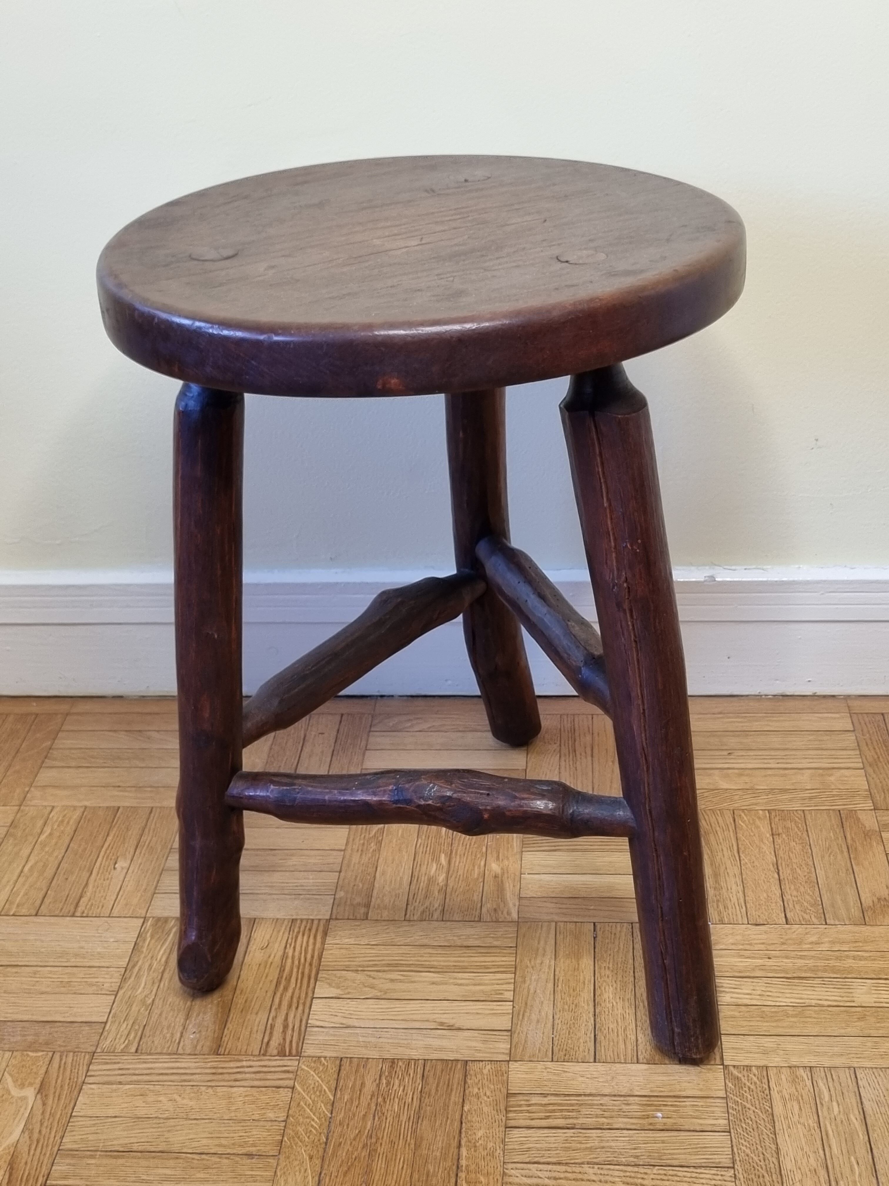 Artisanal brutalist tripod wooden stool