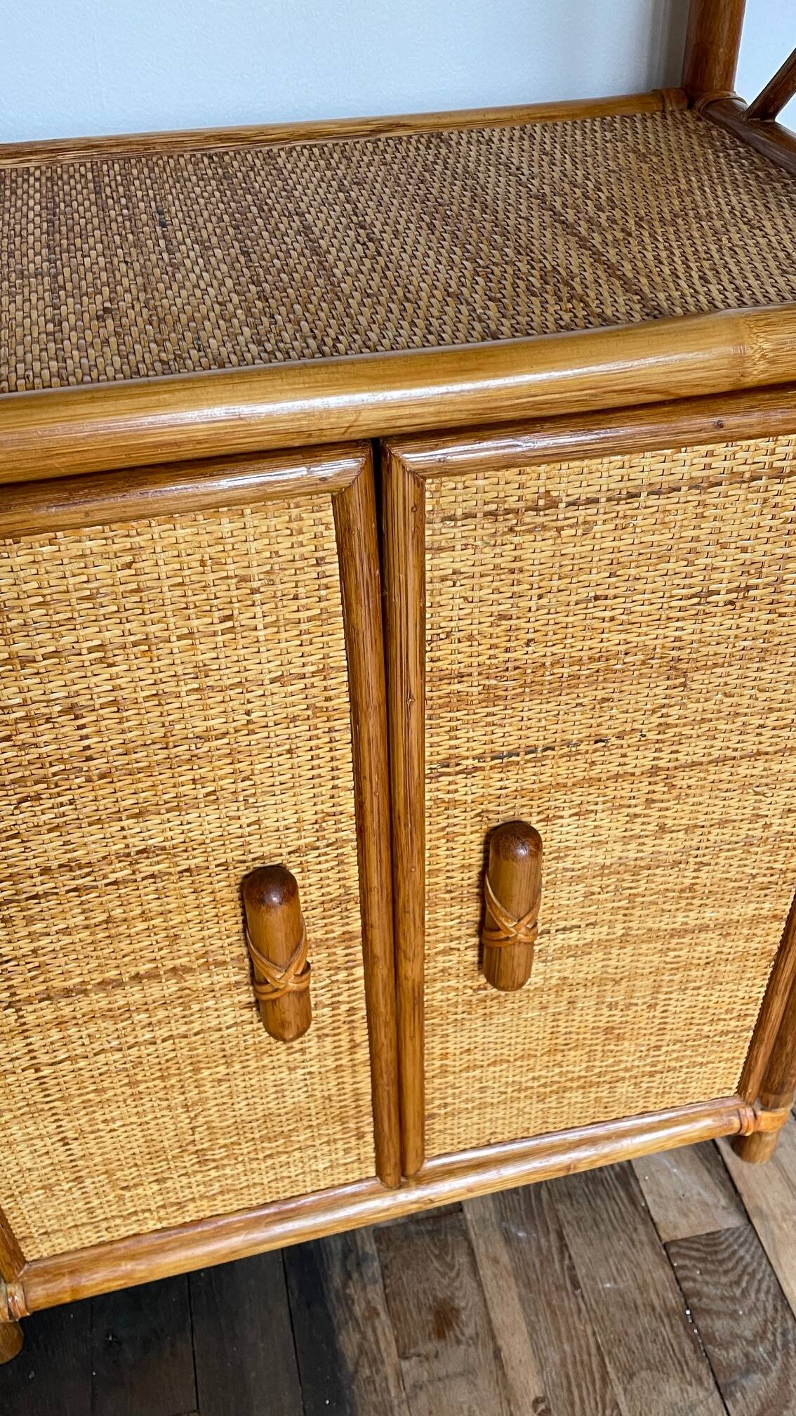 VINTAGE Bamboo Wicker Shelf