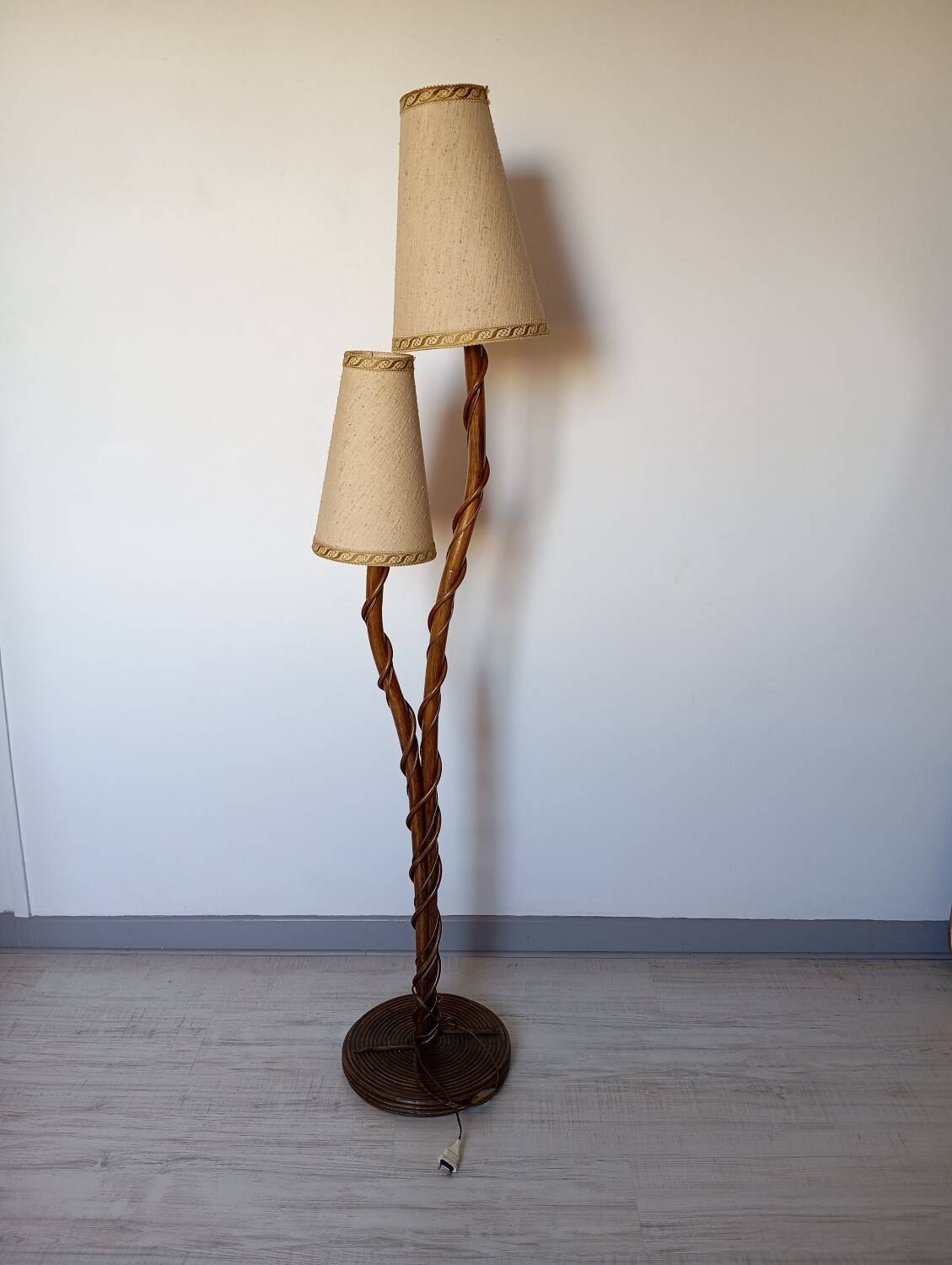 Louis Sognot rattan and bamboo floor lamp