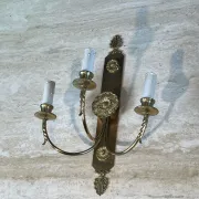 Pair of Neoclassical Wall Lights with Three Arms in Brass with Decoration