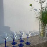 6 coupes à cocktails en verre bleu 1980