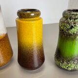 Set of Four 1970s Pottery Fat Lava "multicolor" Vases Made by Scheurich, Germany