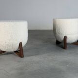 TOTEMO stools by FORME with ivory Dedar bouclé upholstery and walnut legs.