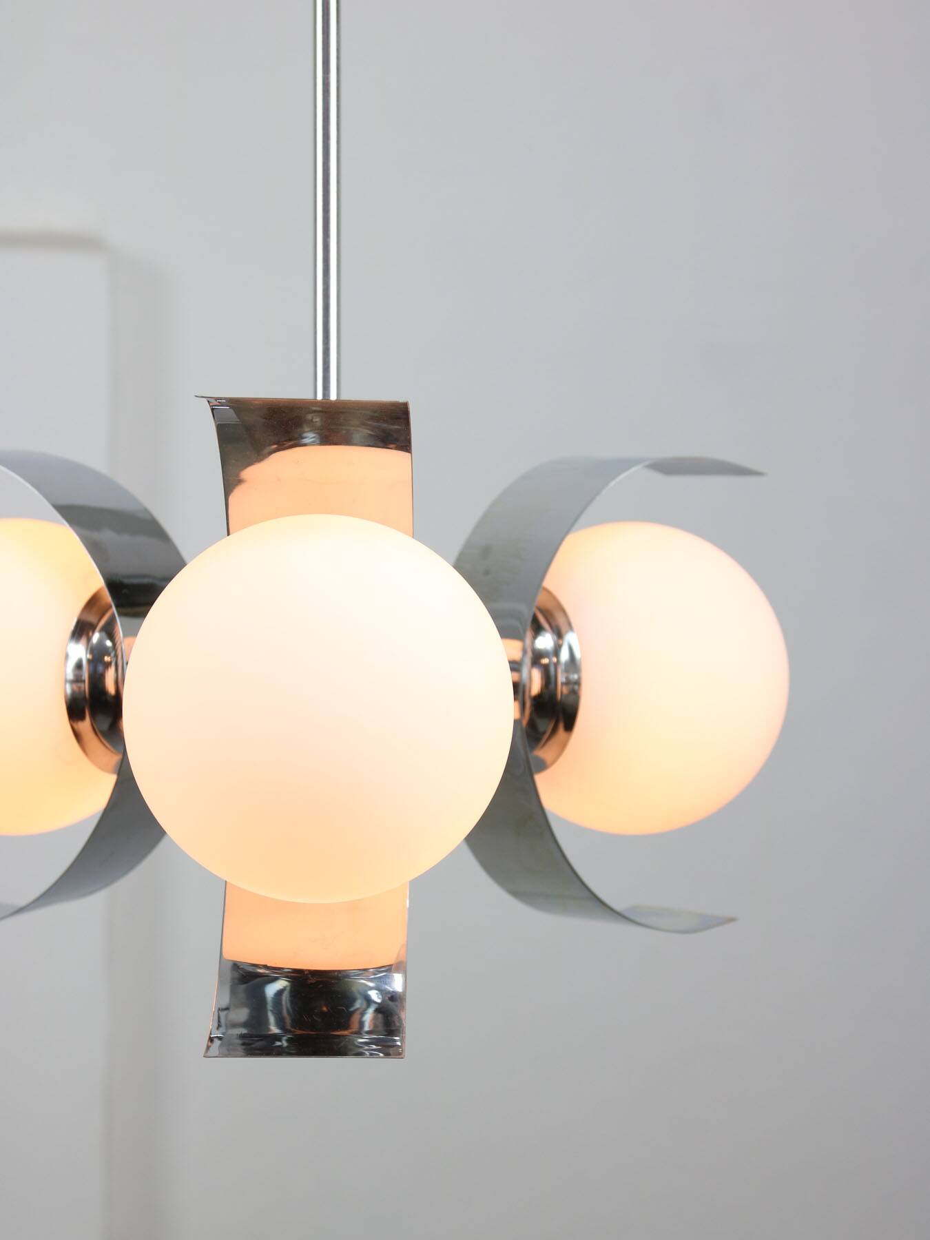 Vintage italian chrome and opaline chandelier, 70s