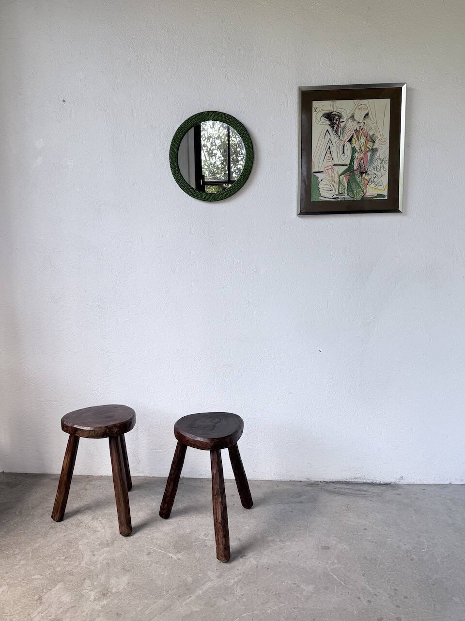 Woven wicker round mirror 1960