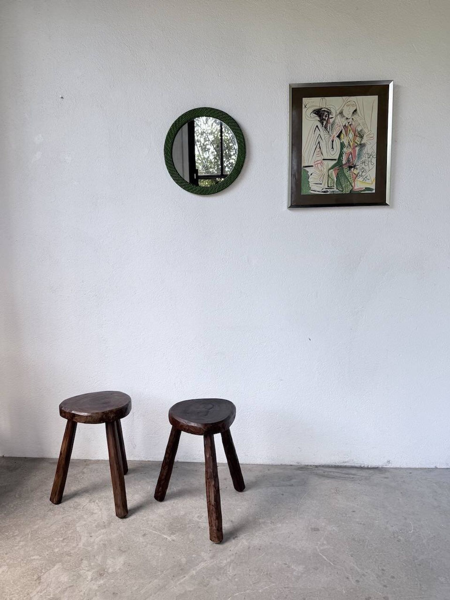 Woven wicker round mirror 1960