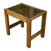 Table d’appoint en chêne massif plateau décor en tissu