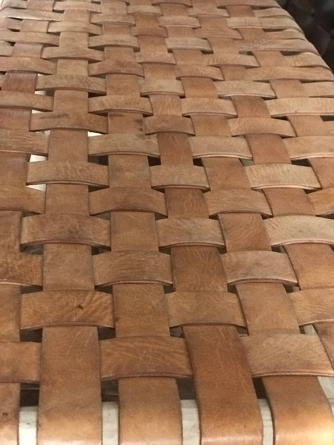 Woven leather bench