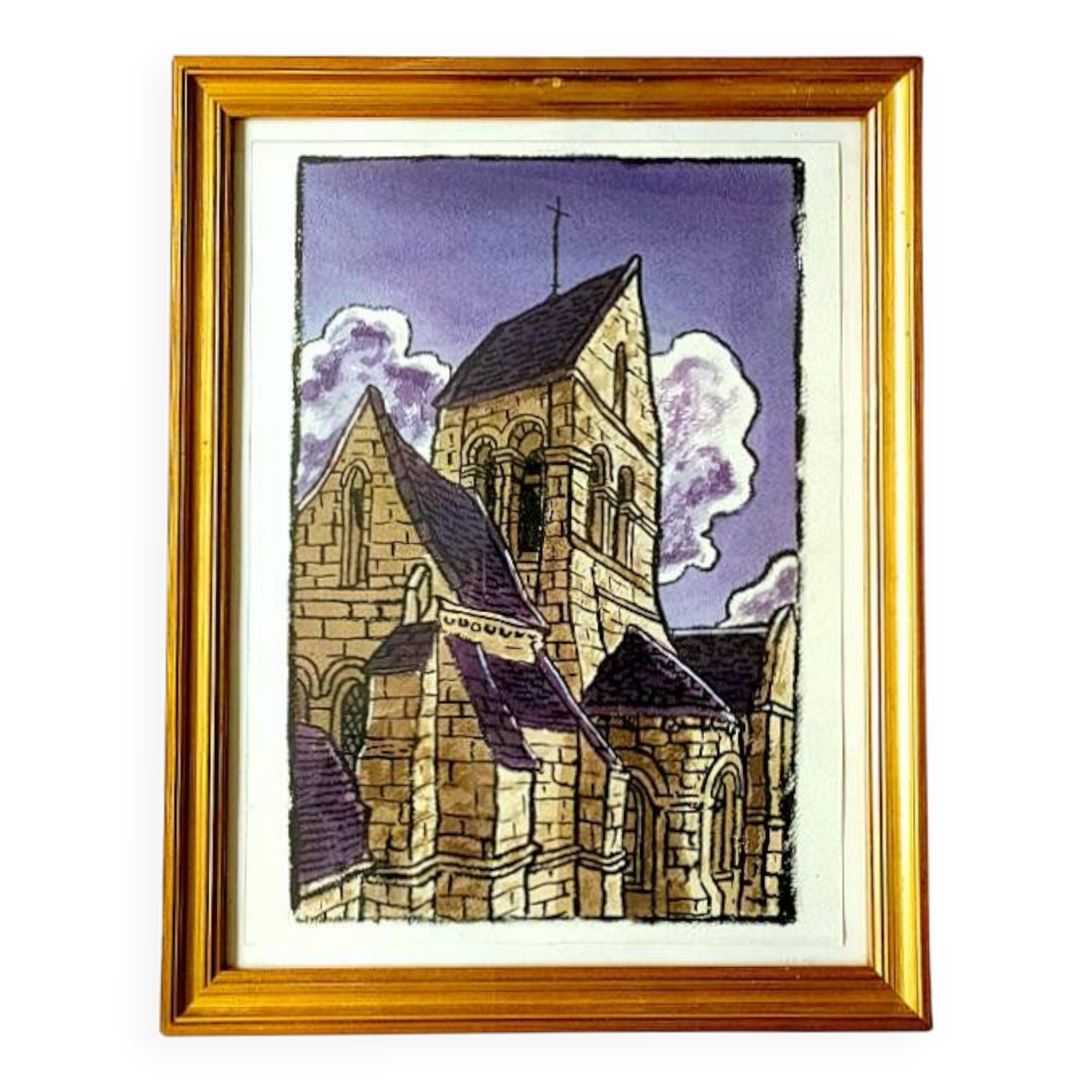 Anonymous painting – Watercolor – View of an old church in the Meuse
