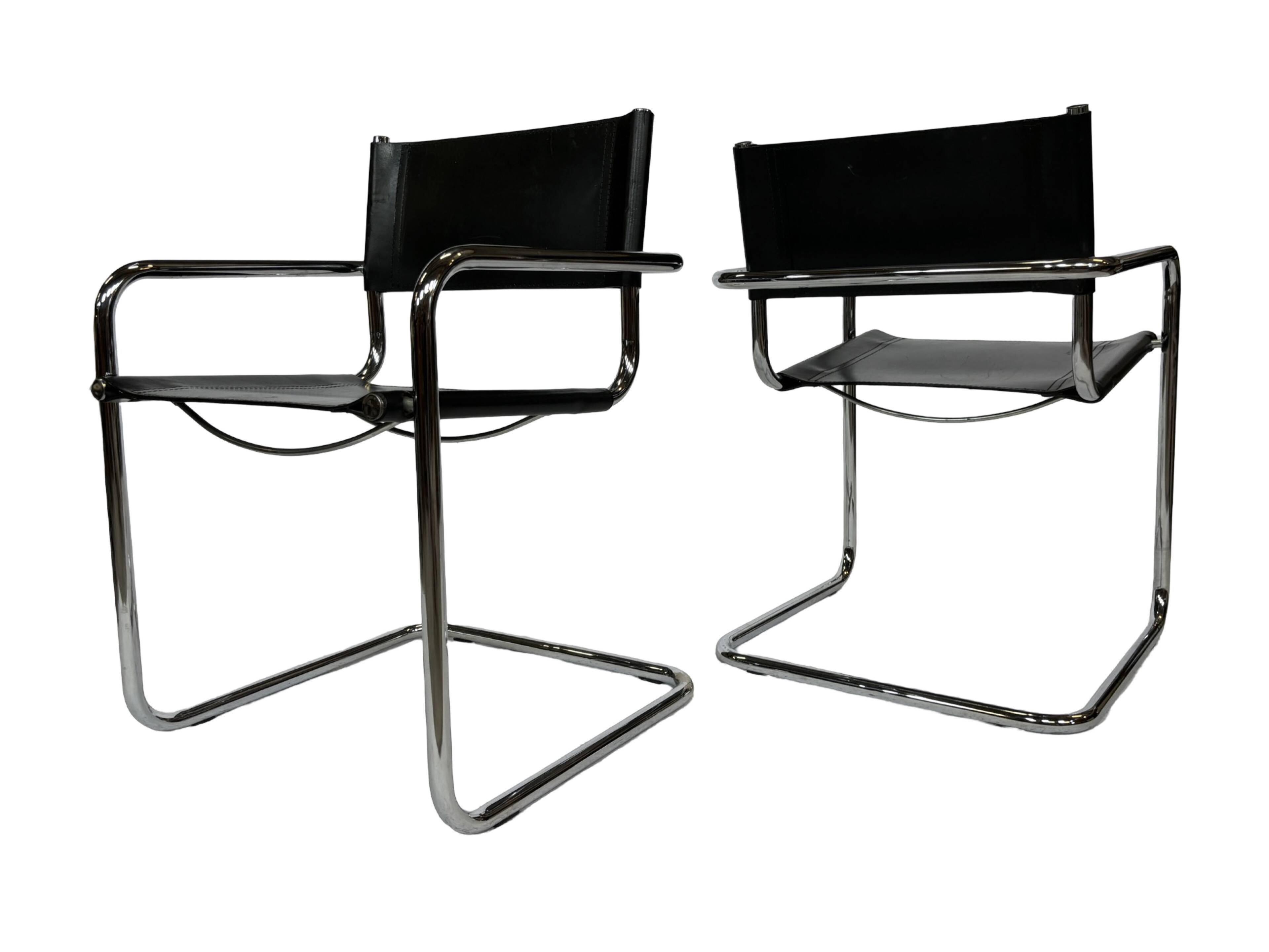 Ensemble vintage de 6 chaises à structure tubulaire Mart Stam design cuir