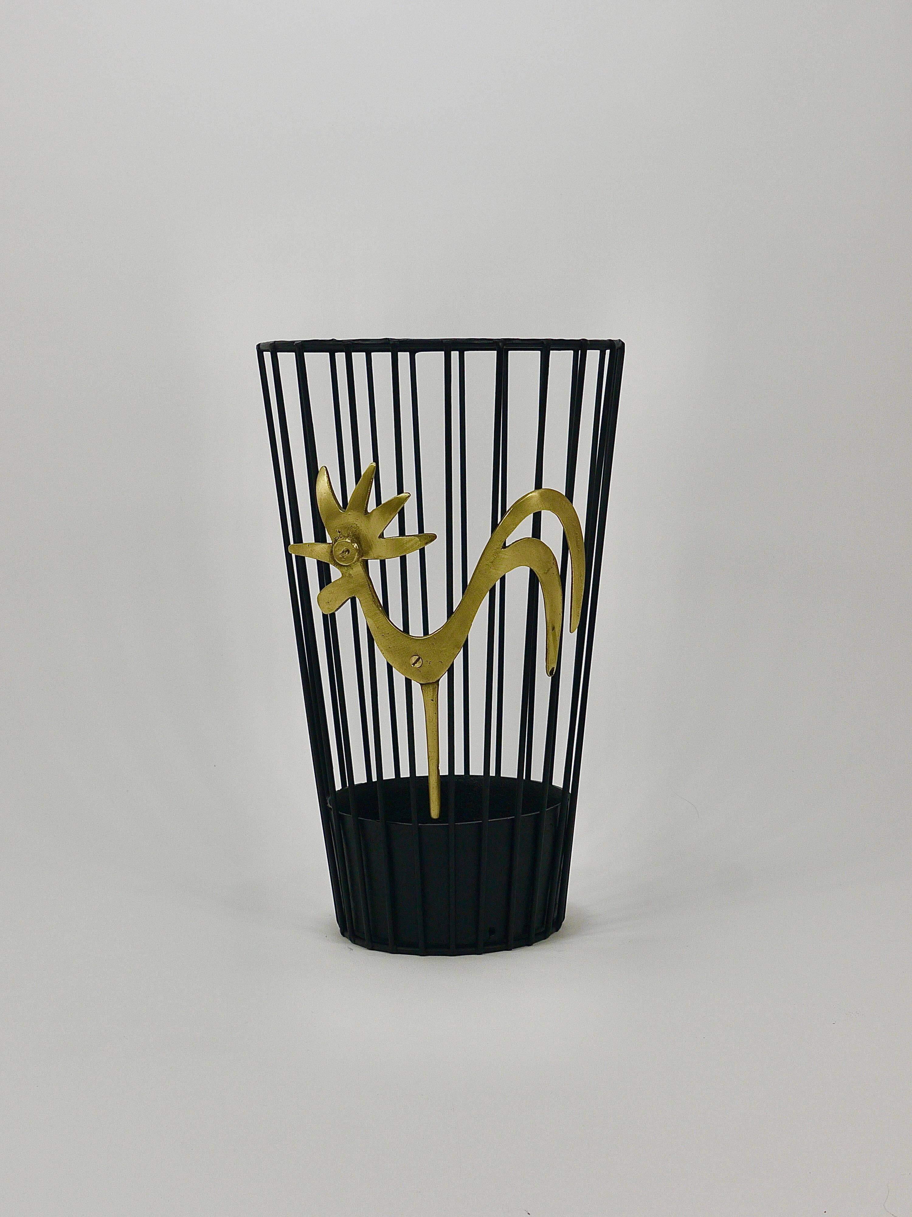 Brass Umbrella Stand Coq by Walter Bosse Mid-Century for Herta Baller, 1950s