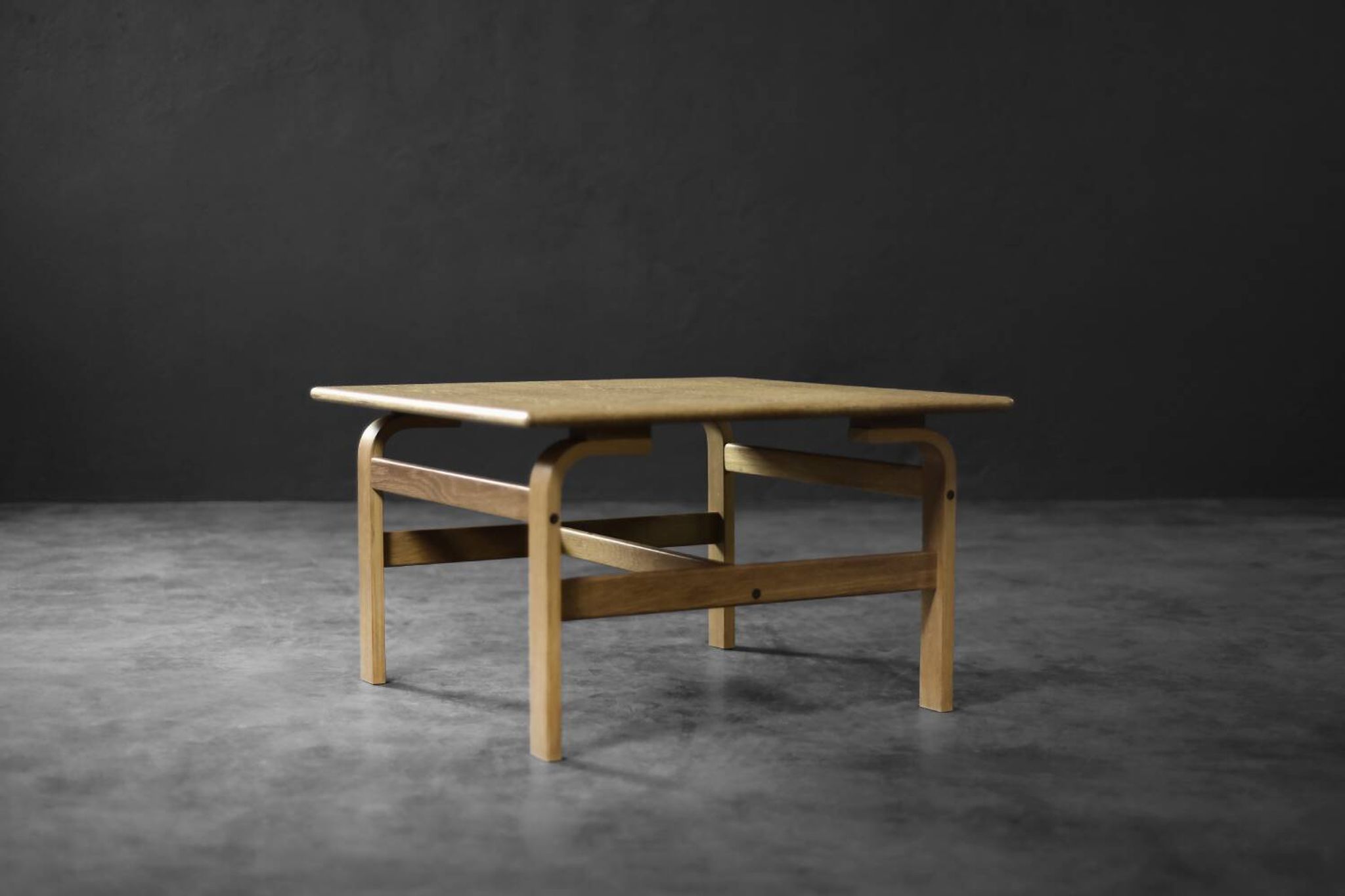 Vintage Mid-Century Scandinavian Modern Low Brown Oak Coffee Table