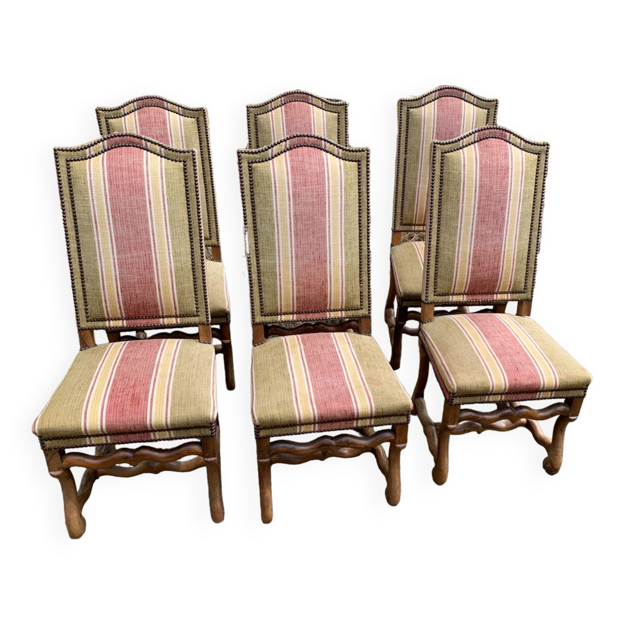 6 lounge chairs in sheepbone and fine fabrics 18/early 19th