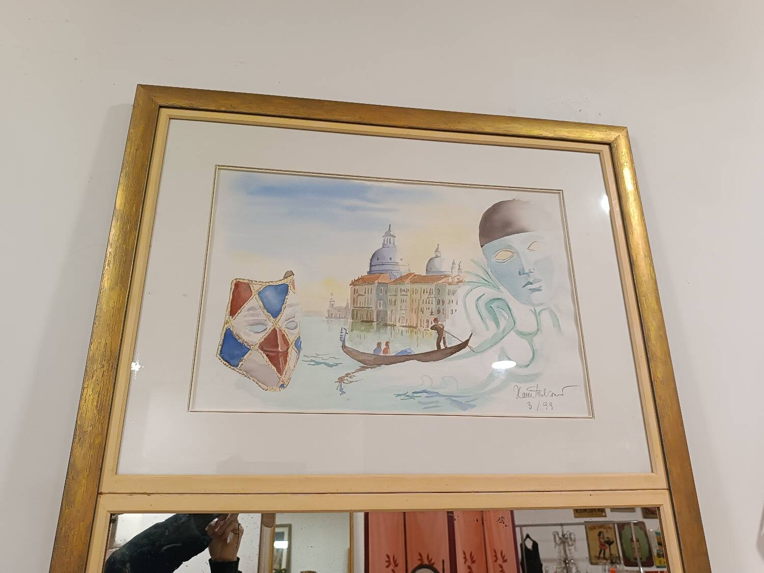 Signed Venice trumeau mirror