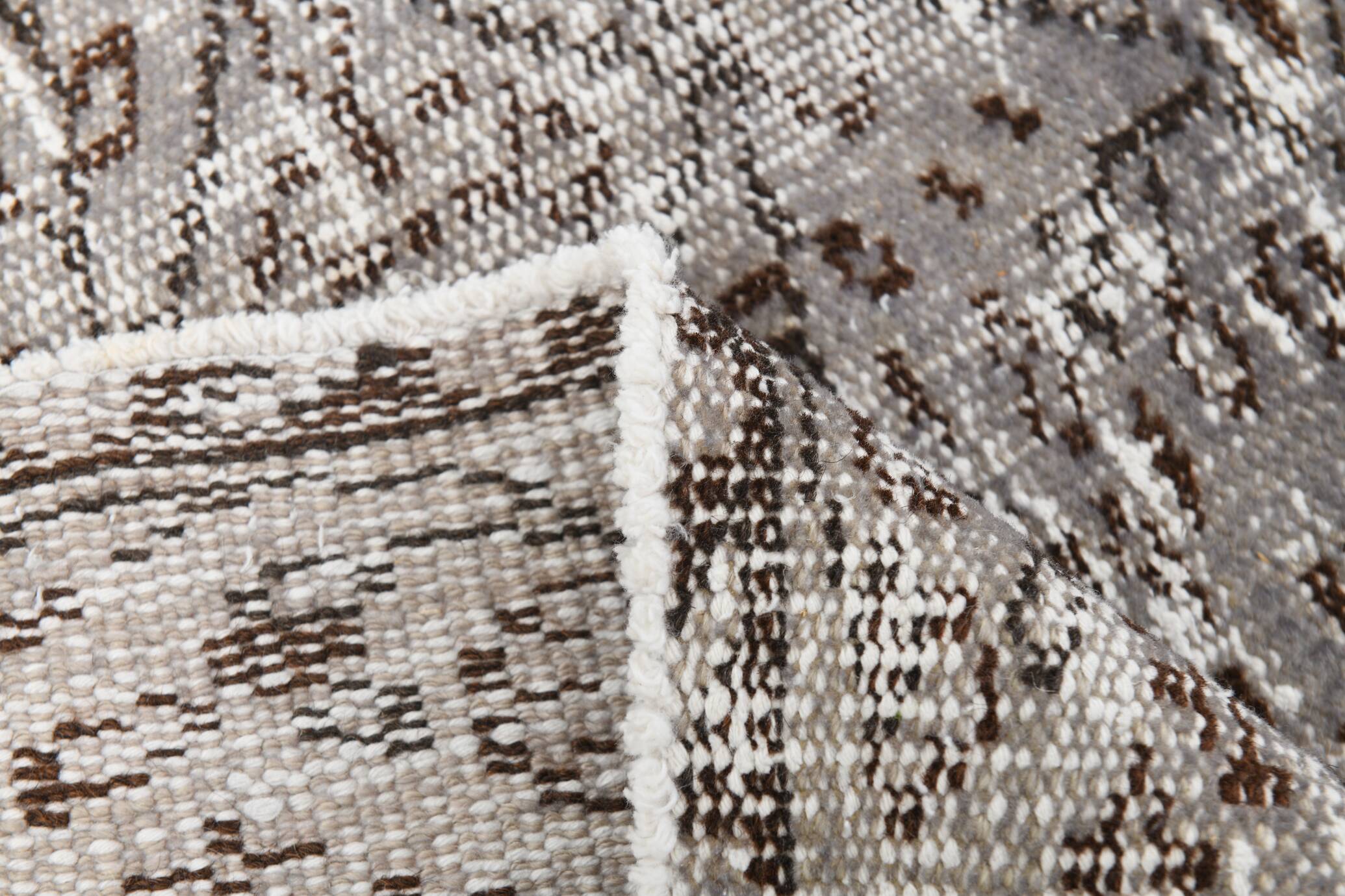 Gray & black floral turkish vintage rug