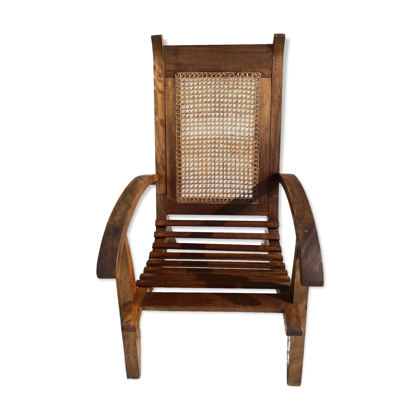 Set of 4 vintage armchairs in cane and wooden slats 1950