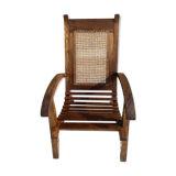 Ensemble de 4 fauteuils vintage en canne et latte de bois 1950