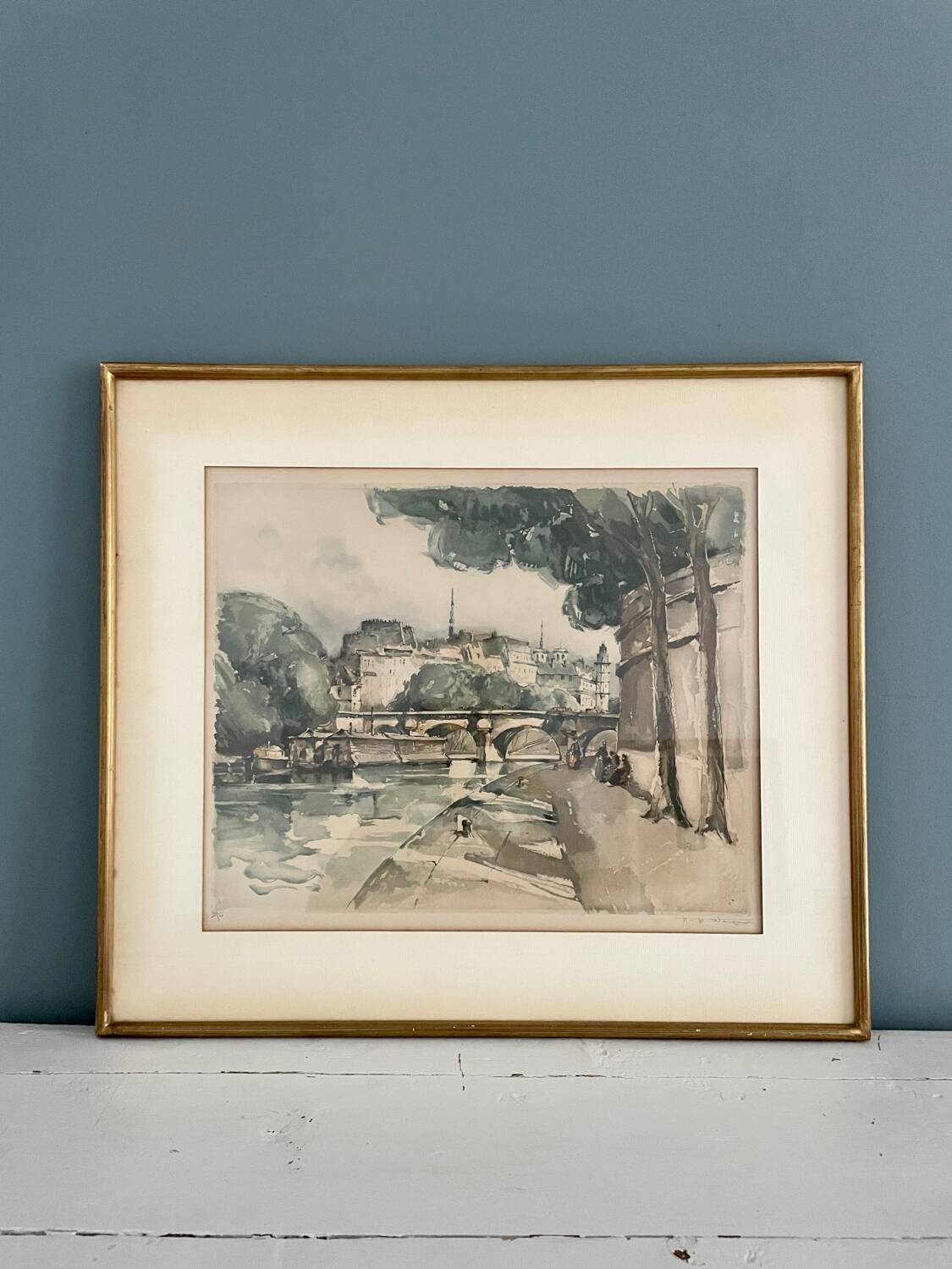 Original engraving signed Wagner, quais de Seine Paris