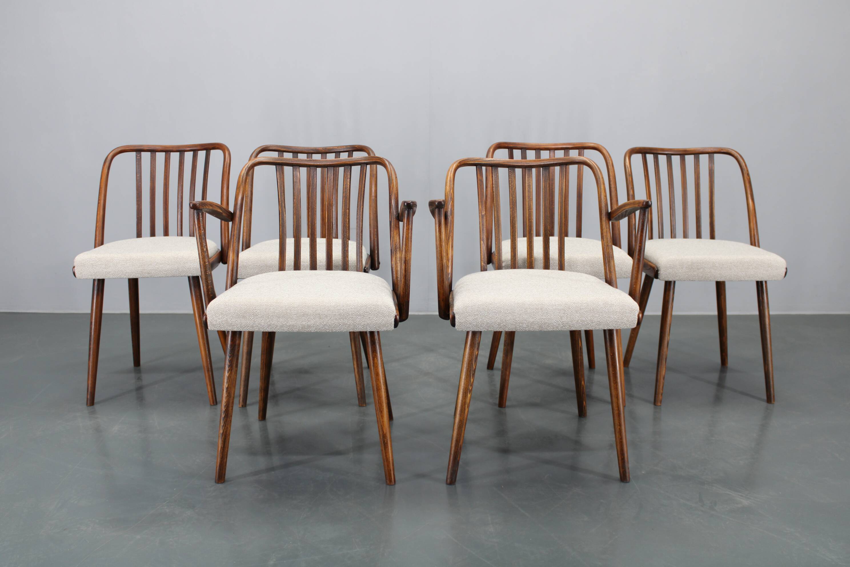 1960s Antonin Suman Set of Six Beech Dining Chairs, Restored