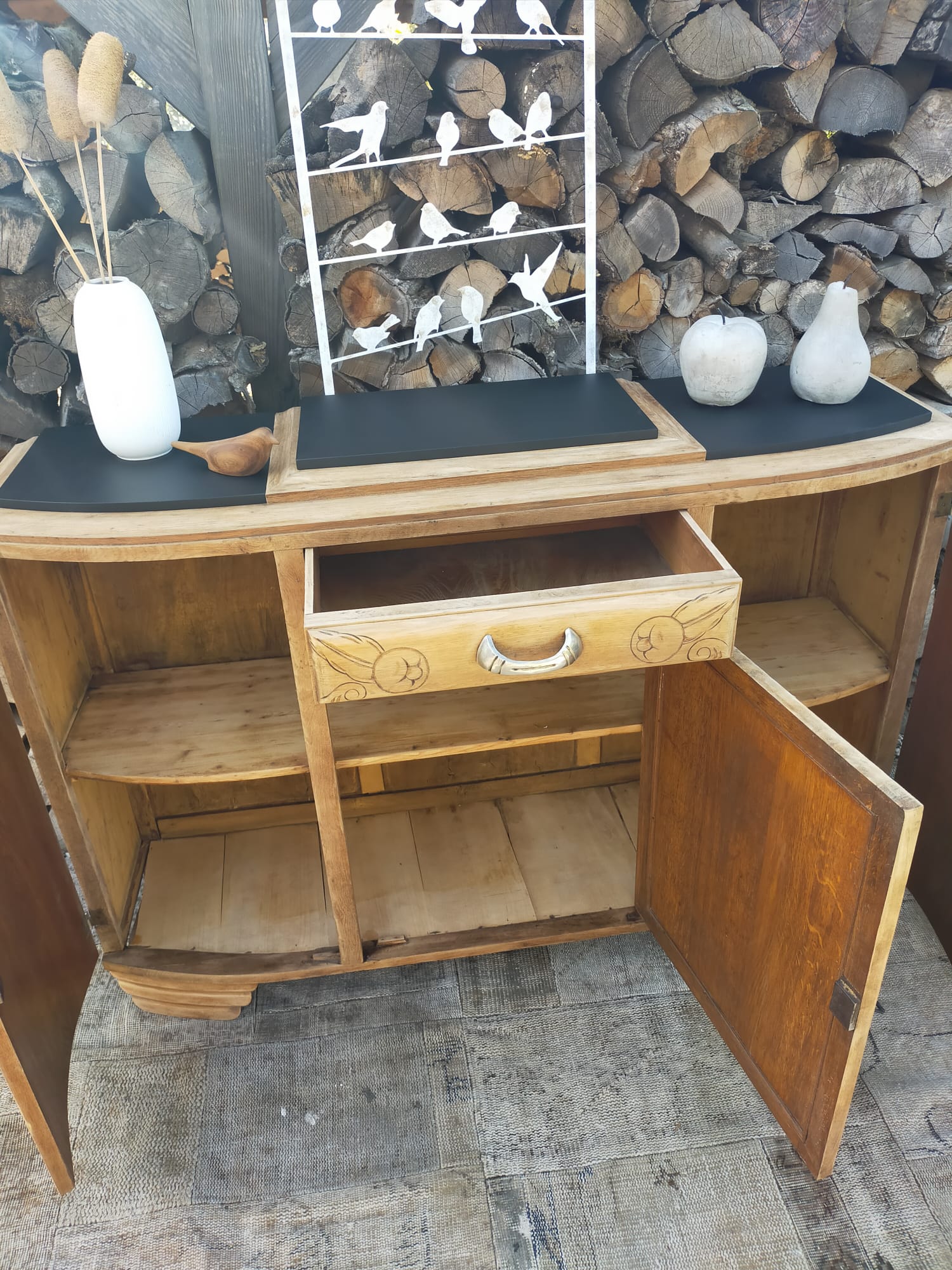 Buffet ancien art déco bois et marbre