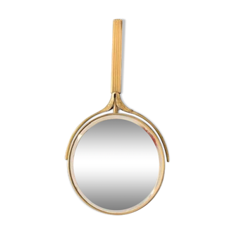 Art deco hand mirror in gilded brass, round swivel mirror, 1920