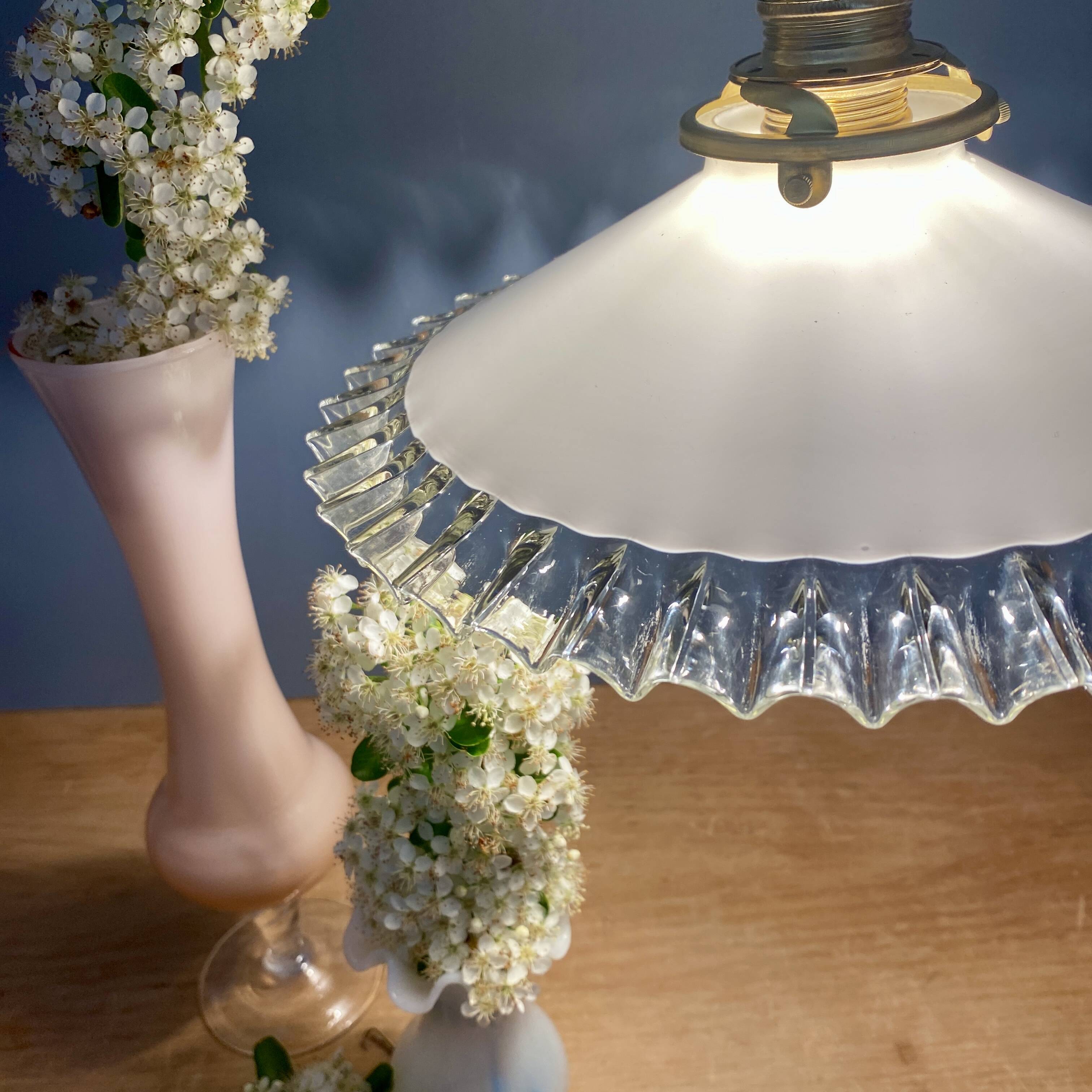 Vintage white opaline lampshade pendant light