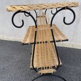 Wicker lyre side table