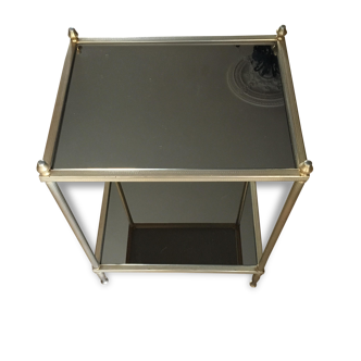 Side table, the end of the sofa in gold brass and smoked mirror