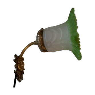 Wall light lamp tulip pressed glass molded 1900 Art Nouveau gradient green