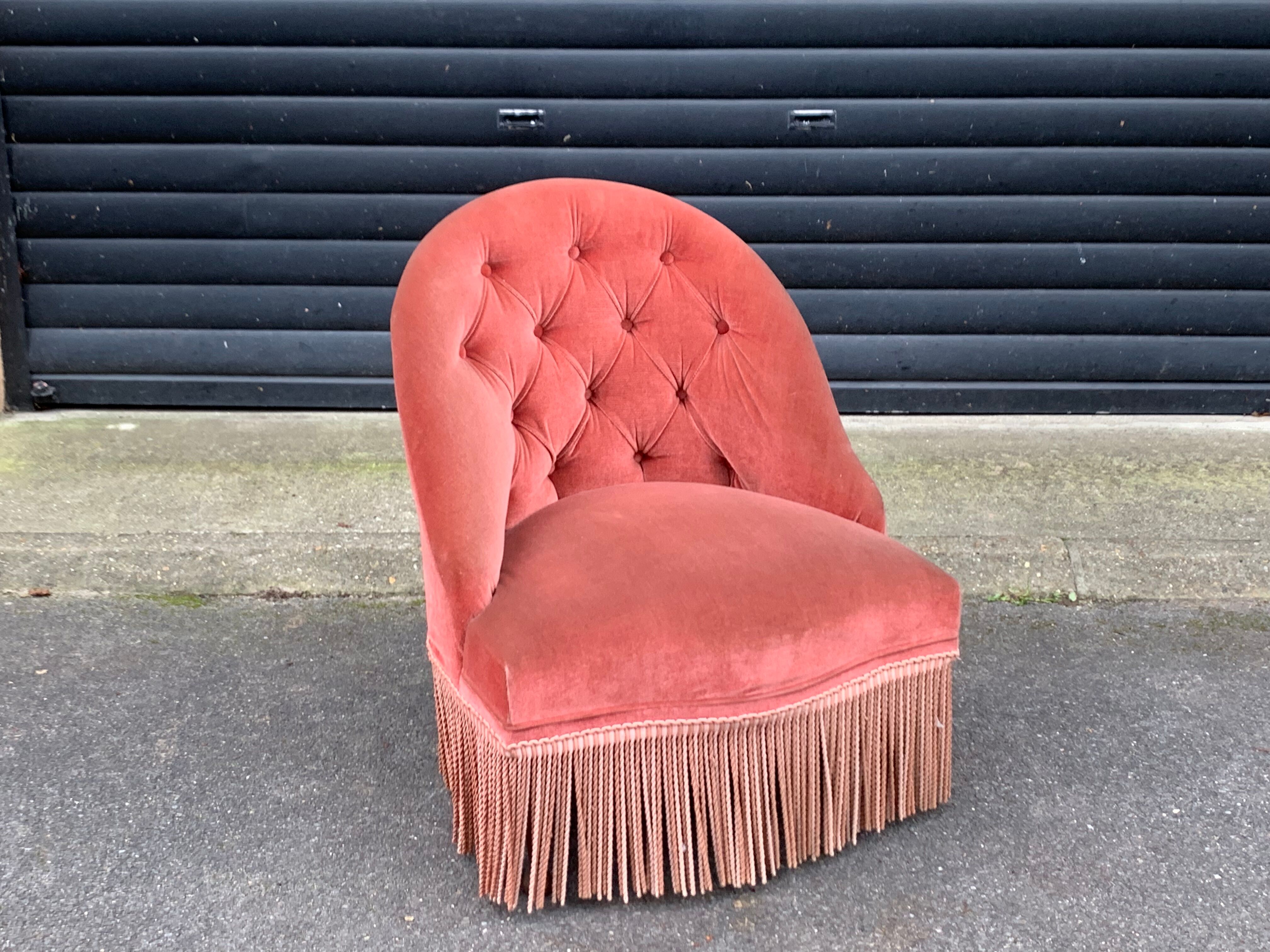 Pink velvet toad chair, 50s