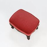 Baroque style foot stool in carved wood with coral velvet upholstery