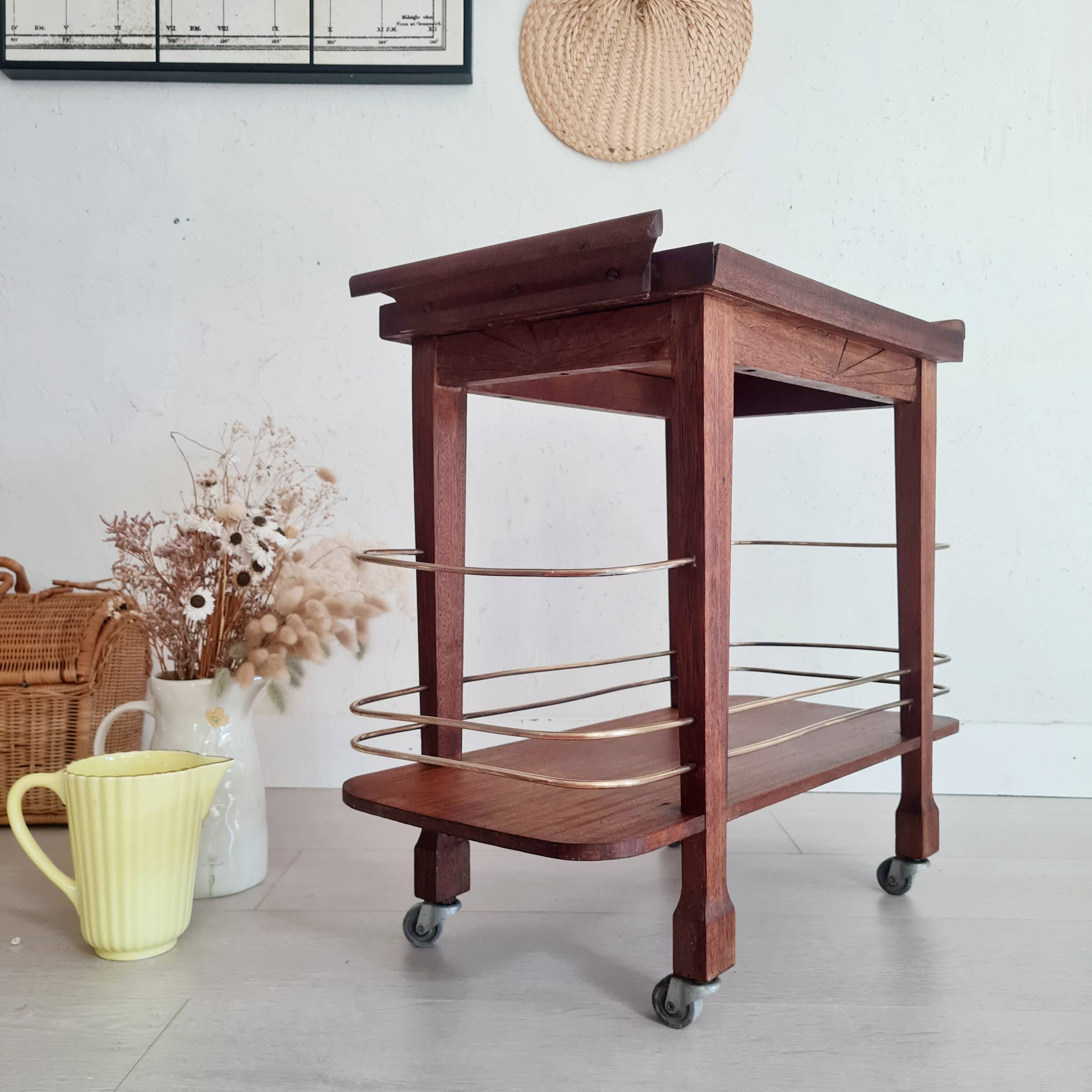 Desserte Art déco bois et laiton - petit modèle